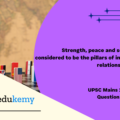 Strength, peace, and security are considered to be the pillars of international relations. Elucidate.  (150 Words, 10 Marks)